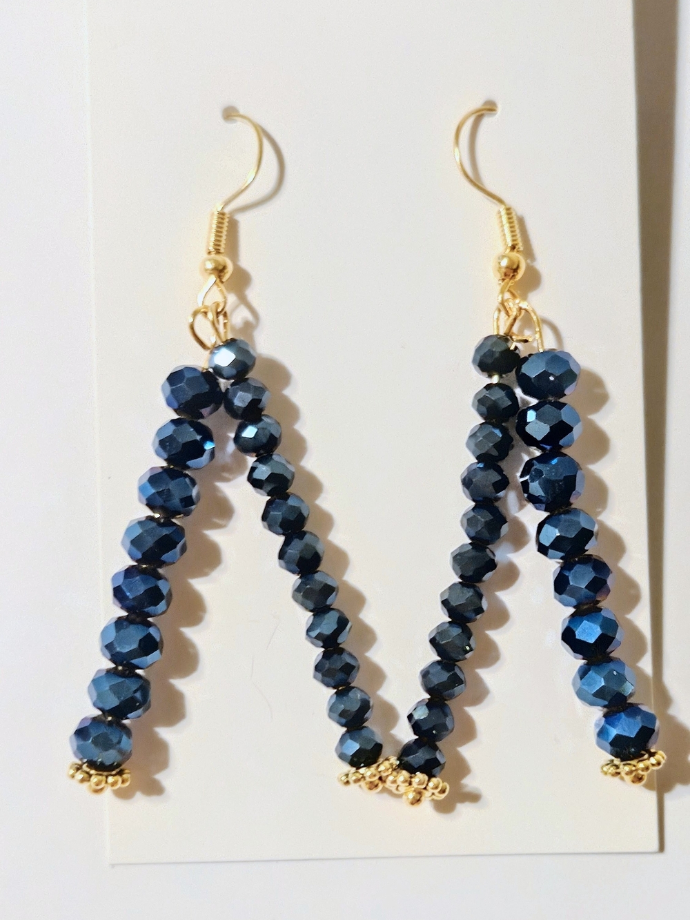 Gold & Navy Blue Faceted Bead Drop Earrings